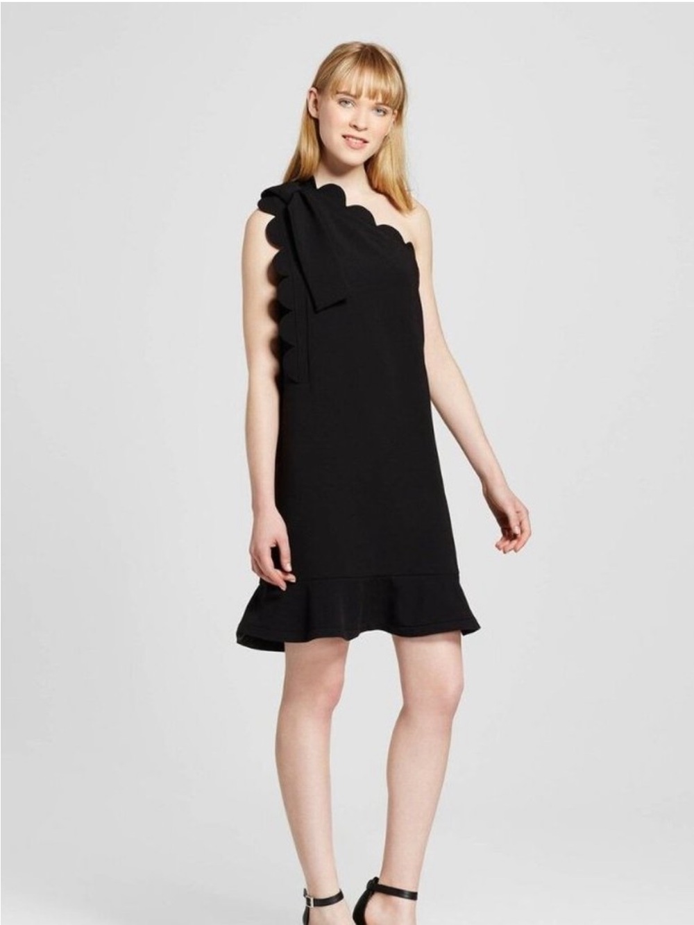 NWT Victoria Beckham x Target Black One Shoulder Scallop Hem Dress Size Medium